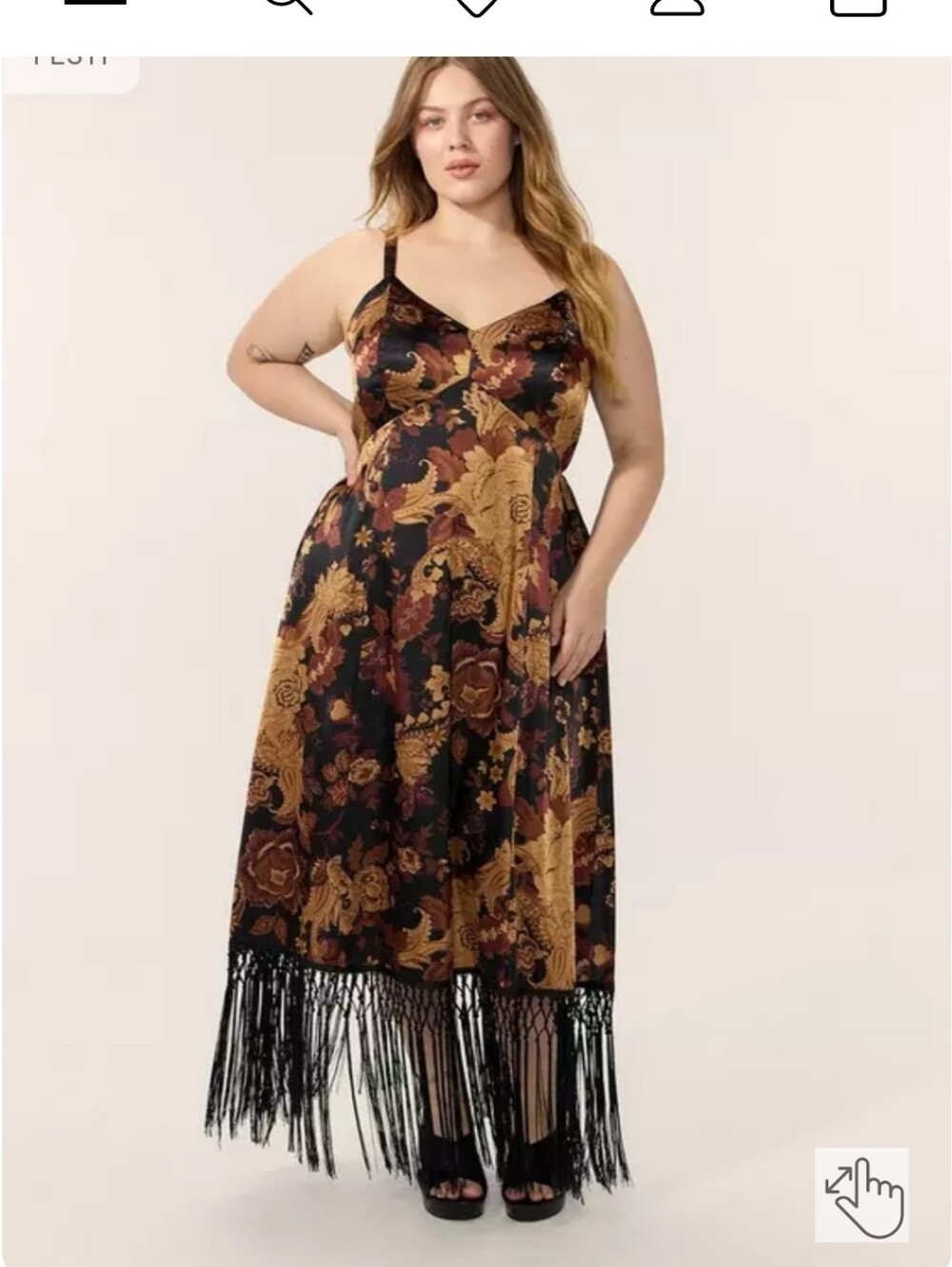 Size 6 Torrid Festi Scroll Floral Paisley Black Slip Maxi Dress Fringe Hem